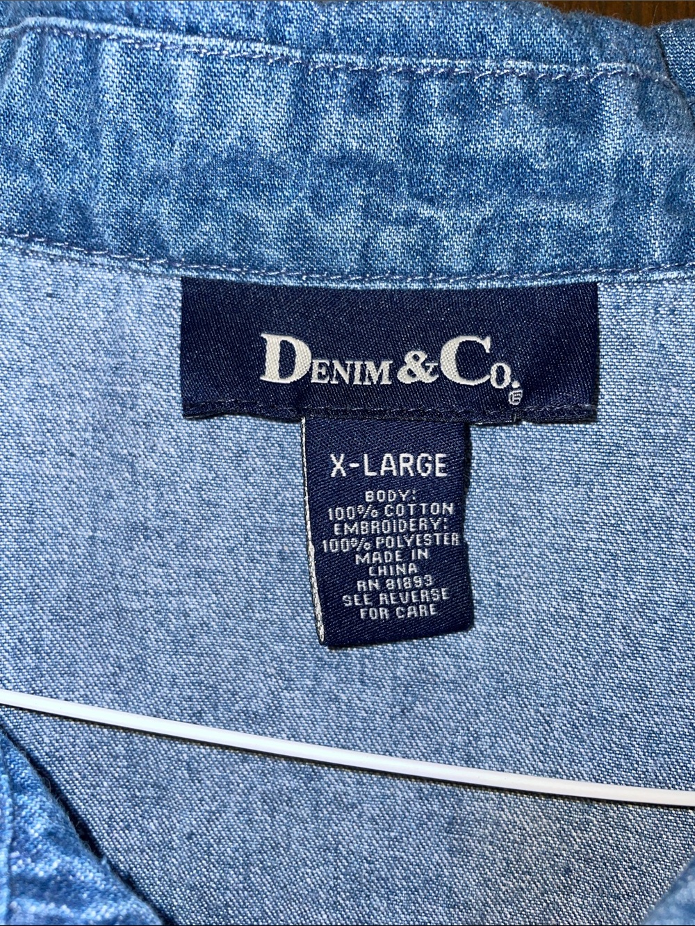 Denim&Co vintage Blue Denim Front-Zip Shirt - X-Large w/embroidery - Picture 2 of 6